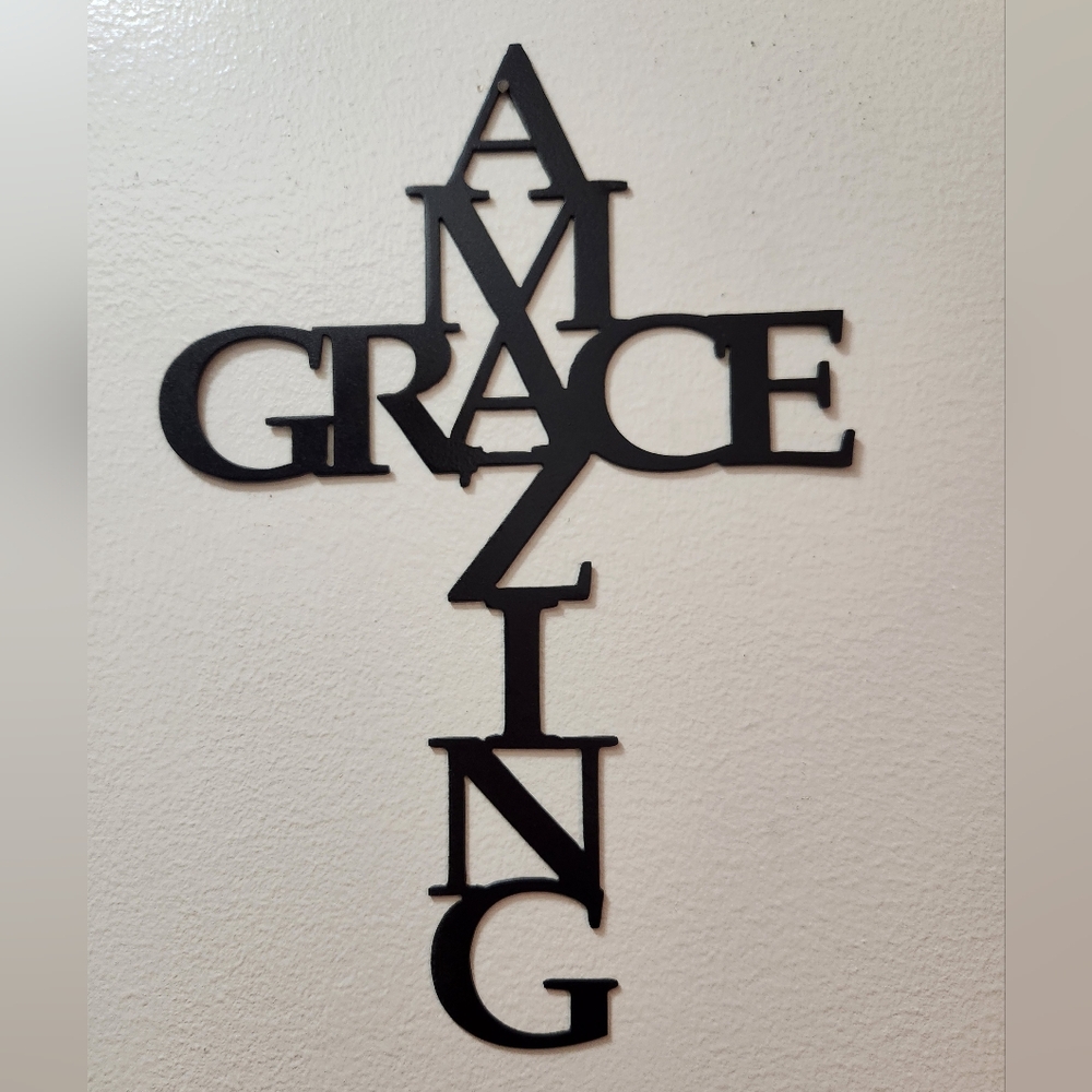 Black Metal Wall Cross Decor - Amazing Grace